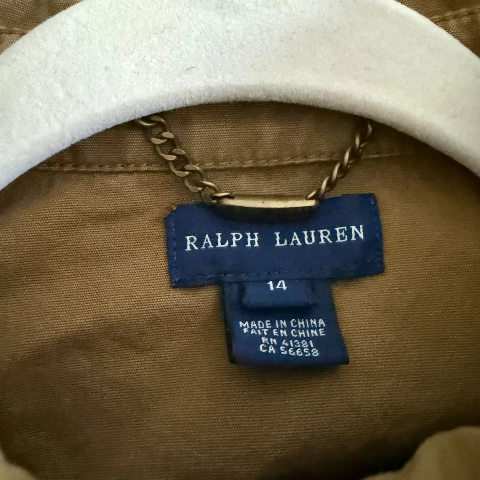 Ralph Lauren Botón Frontal Recortado Jeans Chaqueta Denim Niñas Talla 14 Tostado Caqui Foto 4 de 4