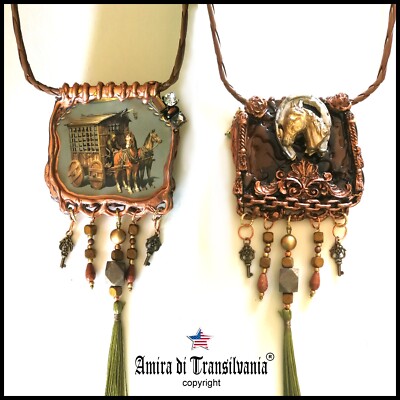 Horseshoe Jewelry Art Deco Pendant Art Nouveau Horse Equestrian Necklace Charm