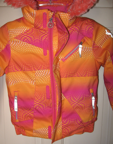 SPYDER BITSY LOLA PARKA JACKET GIRLS SZ 4 ORANGE PINK HOODED 'SMALL TO TALL' EUC - Picture 4 of 9