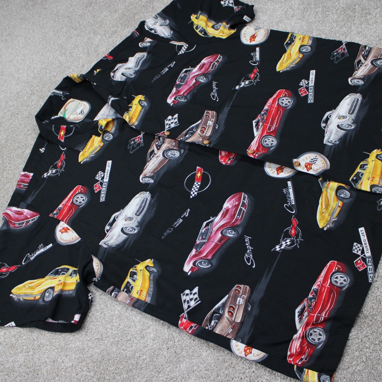 Paradise Found Hawaiian Shirt Mens 4XL Black GM Corvette Classic Cars S/S Rayon