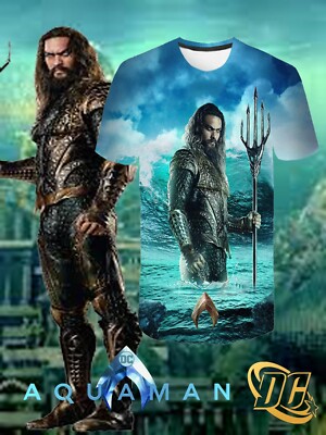 NEW! AQUAMAN MOVIE SUPERHERO SHORT SLEEVE JERSEY T-SHIRT SZ (M-4XL) M-2XL  USA