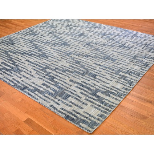 10'x10' Pure Silk and Textured Wool Square Zigzag with Graph Design Rug R66400 - Picture 4 of 12