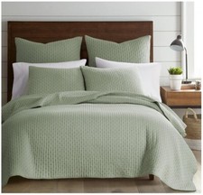 Levtex Home King/Cal King Cross Stitch Desert Sage Quilt Set  2 King Shams