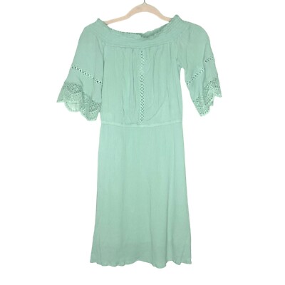 Crochet Embellished Peasant Dress Womens XS Mint Green Gauzy Cottage Boho  Flowy | eBay
