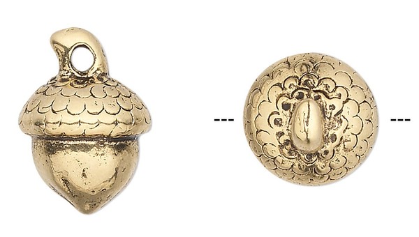 Alternate view of Antiqued Gold Plated Pewter Fall 12x11mm Detailed Acorn Pendant Charms