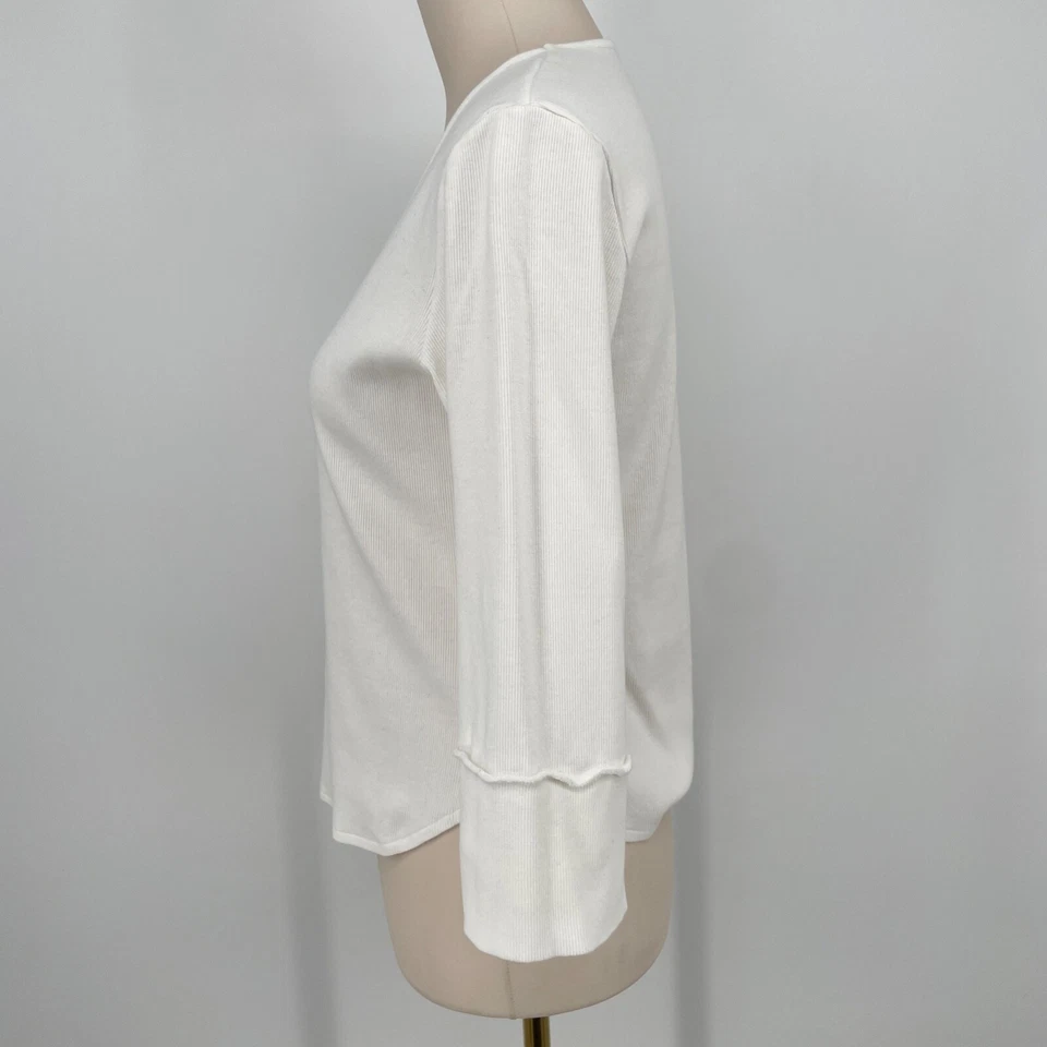 JOSEPH $425 Mujer Talla 3 Elástico Cuello en V Top Manga 3/4 Blanco Acanalado Algodón Tejido Foto 2 de 4