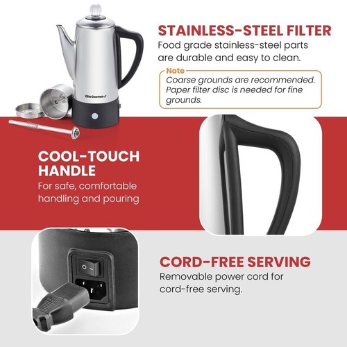 Percolador automático de té de café de acero inoxidable de 6 tazas con función de mantener caliente - Imagen 4 de 4