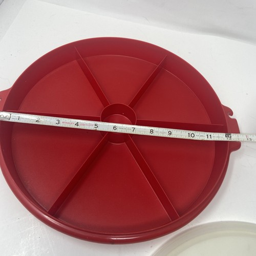 Vintage Red Tupperware Divided Round Container With Lid - Picture 3 of 5