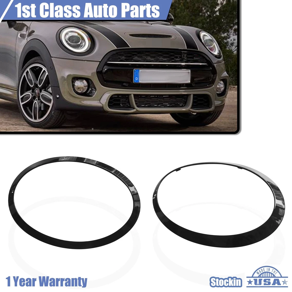 For 2014 2019 Mini Cooper Black Headlight Trim Ring Left Right
