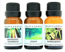 3 Oil Set Sandalwood, Cedar, Mahogany Teakwood 1/2oz Premium Crazy Candles