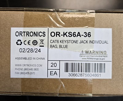 Ortronics Cat 6 Blue Keystone Jack P/N OR-KS6A-36 Box Of 20