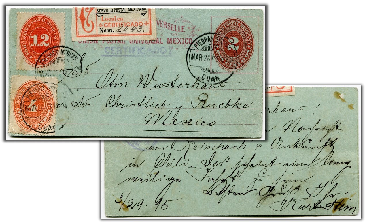 Mexico Stamped to order registered  PC Piedras Negras to to Mexico Nr. 3