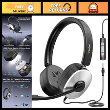 USB Headset with Microphone for PC, Wired On-Ear, Noise Cancelling, USB/3.5mm/Ty