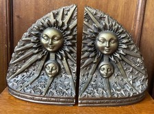 Vintage Heavy Sun, Moon & Stars Bookends ~ Austin Sculpture