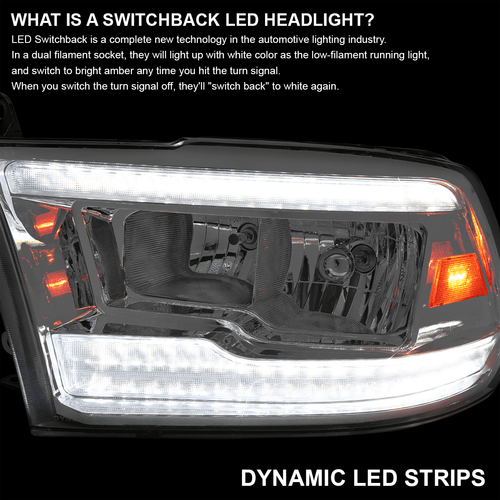 Fits 2009-2024 Dodge Ram 1500 2500 3500 Switchback LED Strip Headlights Lamps - Picture 9 of 12