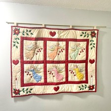 Vintage Handmade Multicolored Angel Quilted Tapestry Hanging Wall Decor
