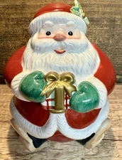 Vintage Fitz and Floyd Plaid Christmas Santa Candy Jar-6" Tall In Box