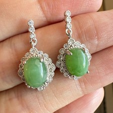 925 Sterling Silver Earrings Emerald 8x6mm Natural Gemstone Zircon Drop Jewelry