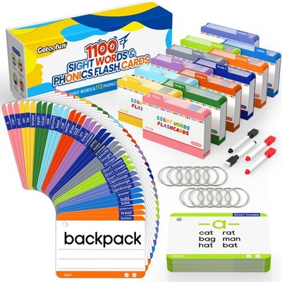 Gotoofun 1180 Sight Words Flash Cards Kindergarten Hooked on Phonics Dolch & Fry