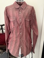Wranglers Rock 47 Red Western Shirt Mens XL Long Sleeve Embroidered Denim Yoke