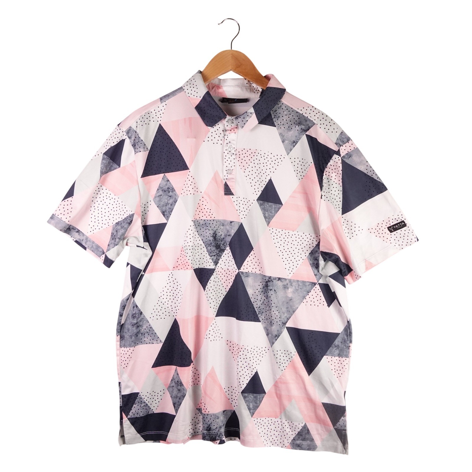 Yatta Golf Mens XL Pink Navy Geometric Triangle Print Performance Polo Shirt