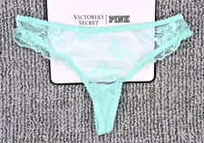 Victoria's Secret NWT Small Green Butterfly Mesh Thong Panty Sheer Ruffle Bow