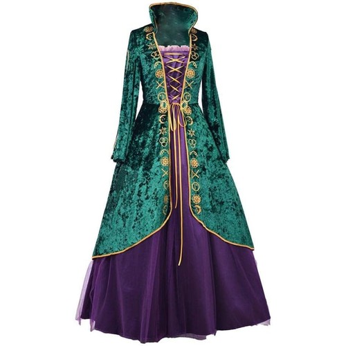 Medieval Green Velvet Dress Witch Cosplay Costume Robes Adult for Women