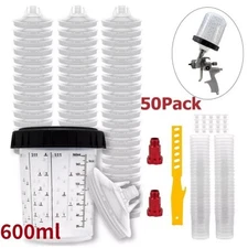 50Packs PPS CUPS Disposable Paint Spray Gun Cup Liners and Lid System 600ml/20Oz