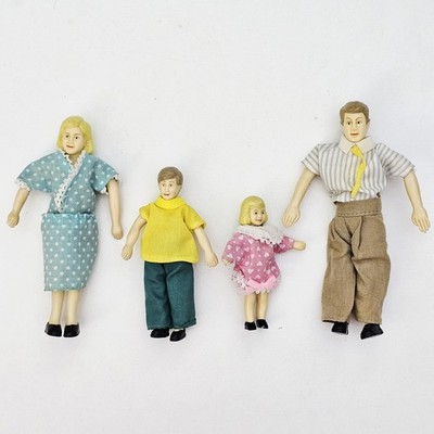 Vintage LAKESHORE 1:12 Bendy Doll Family BIEGEPUPPEN Vater Mutter Kind 12cm