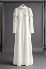 Bridal Originals 1970s Vintage White Lace Boho Long Sleeve Wedding Dress XS/S