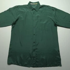 VTG Silk Trail Robert Stock Mens Shirt Medium Green Pure Silk 90s Casual Retro M