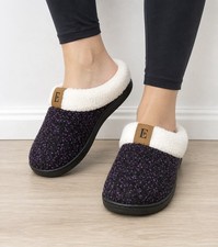 Euxterpa Women s Slippers 5-6 Purple Black Plush Fleece Memory Foam House Shoes