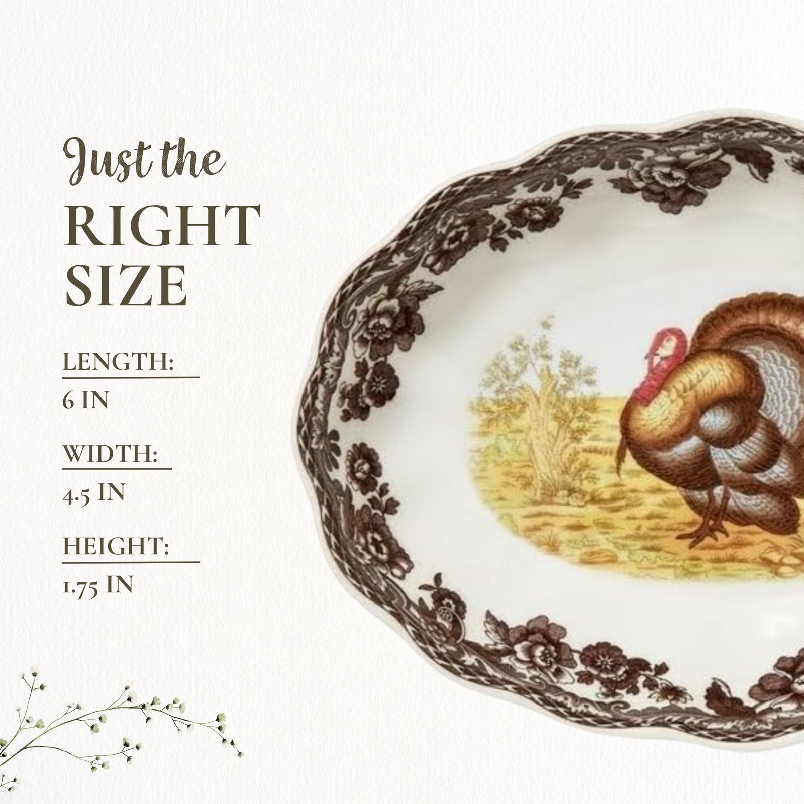 Spode Woodland Turkey Oval Fluted Dish 6" - Oven, Microwave, Freezer Safe