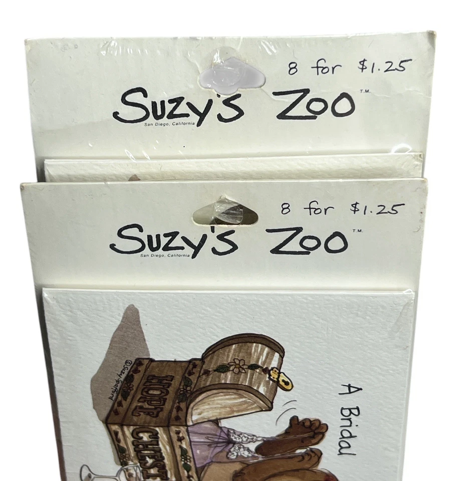 Sobres de invitaciones de papelería de ducha nupcial Suzy's Zoo de colección años 80 Spafford nuevos de stock Foto 3 de 4