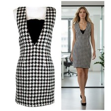 Fire Los Angeles Dress Womens Size 4 Houndstooth Sleeveless Black White Work