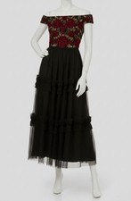 Adrianna Papell Women's Black Floral Off-The-Shoulder Tulle-Skirt Dress Sz 12