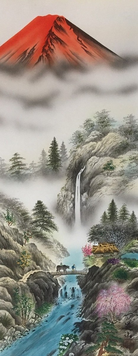 V1588 Japanese Vintage Hanging Scroll KAKEJIKU Hand Paint Silk