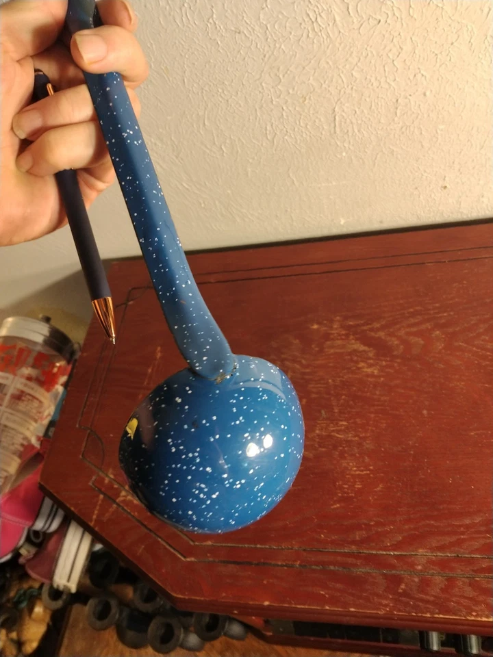 Vintage Blue Speckled Enamelware Metal Ladle Dipper Farmhouse Camping Never Used - Image 3 of 3