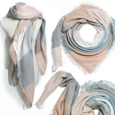 XXL Halstuch kariert Fransen Schal Plaid Karo Stola Poncho Mistyrose Rosa Scarf