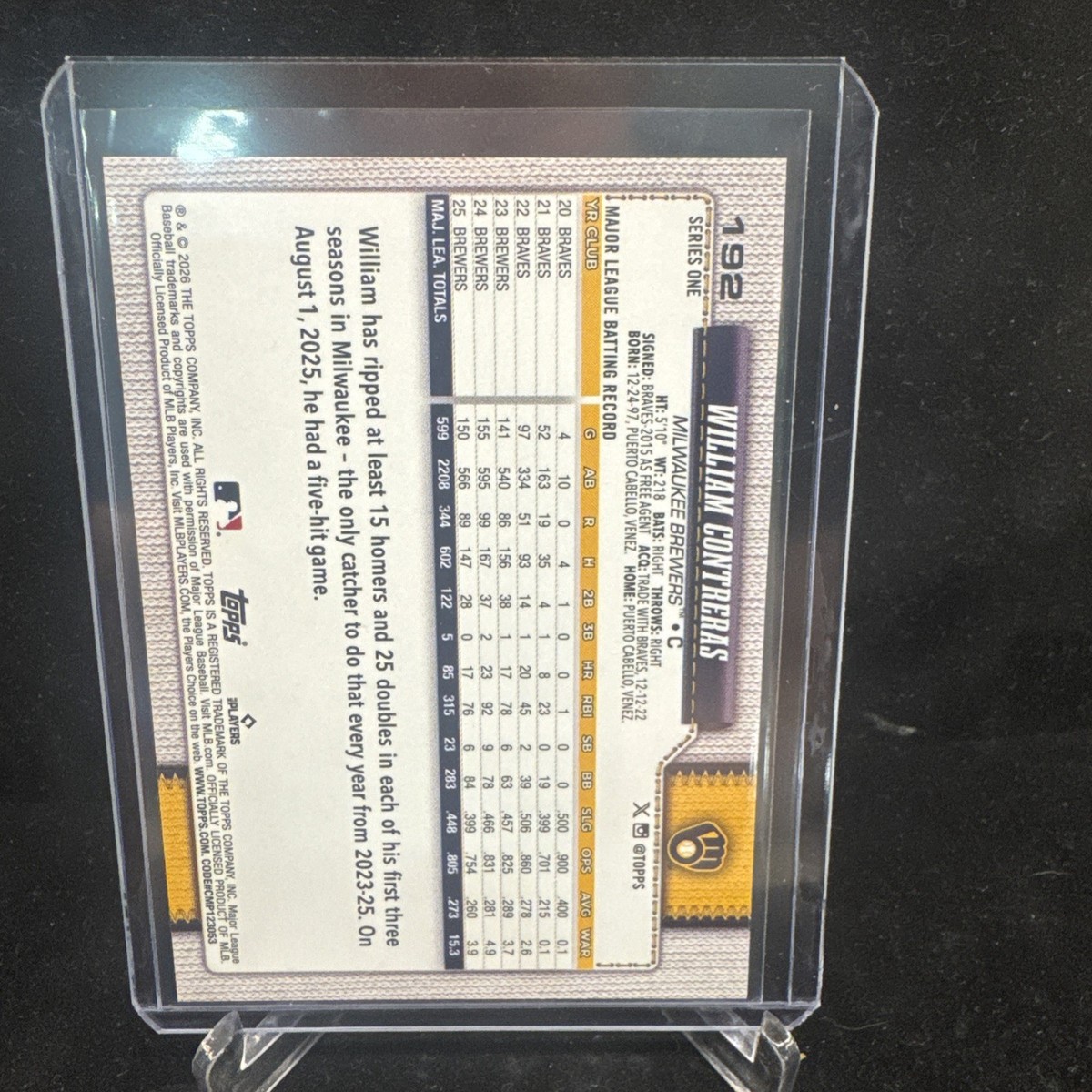 William Contreras 2026 Topps 75 Series 1 #192 Pink Holo Foil