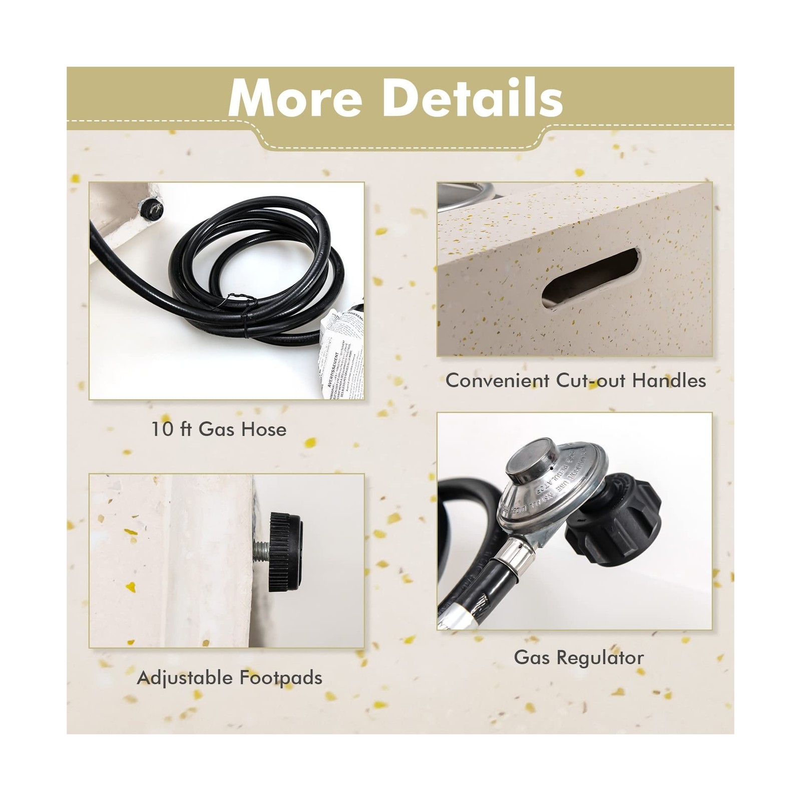 Giantex Propane Fire Pit Table, 50,000 BTU Terrazzo Gas Fire Table w/Simple I...