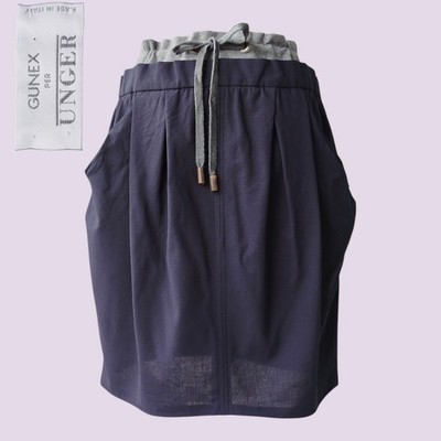 GUNEX by Brunello Cucinelli Rock blau Gürtel Taschen Plissee Schurwolle Größe L
