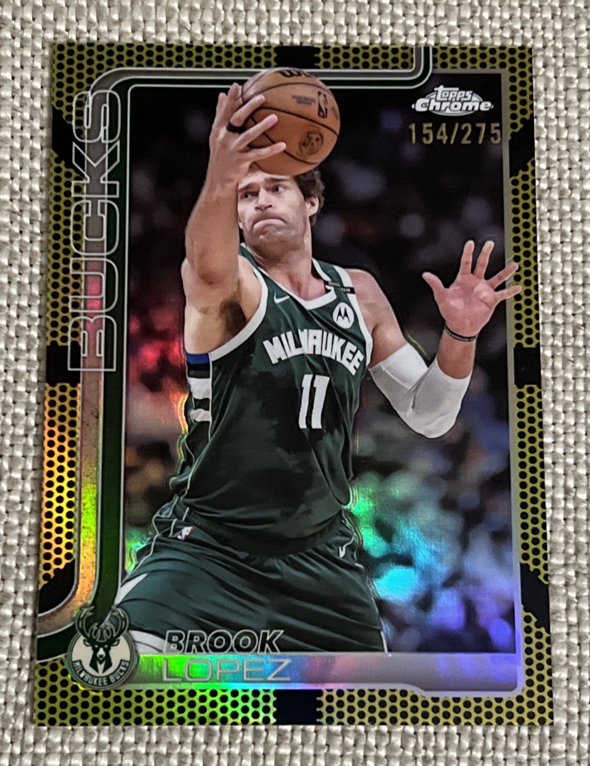 2025-26 Topps Chrome Brook Lopez Yellow Basketball Refractor /275 #159 Bucks  SP