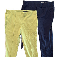2 Nina Leonard Millennium Tummy-Smoothing Ankle Pants - Moss Green  Navy - PXL