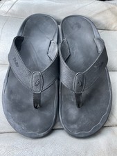Men s Olukai Ohana black synthetic beach surf flip flops sandals size 15 / 48
