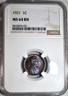 NGC MS-64 BN 1921-P Lincoln Cent, Gorgeously Toned, Cartwheeling specimen!