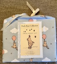Blue Winnie the Pooh Twin Bed Set: 1 Flat Sheet, 1 Fitted Sheet, 1 Pillow Case