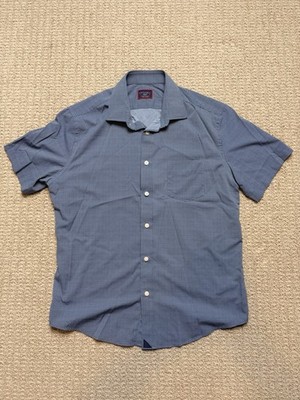 UNTUCKit Benham Mens M Short Sleeve Blue Geometric Performance Stretch