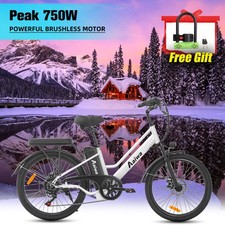 For Adult 24'' Electric Bike 750W 22MPH 40 Miles 7Speed City Commuting E-bike