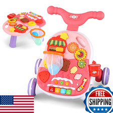 Eners 2-in-1 Sit-to-Stand Baby Walker w/ Wheels, Pink Musical Activity Center